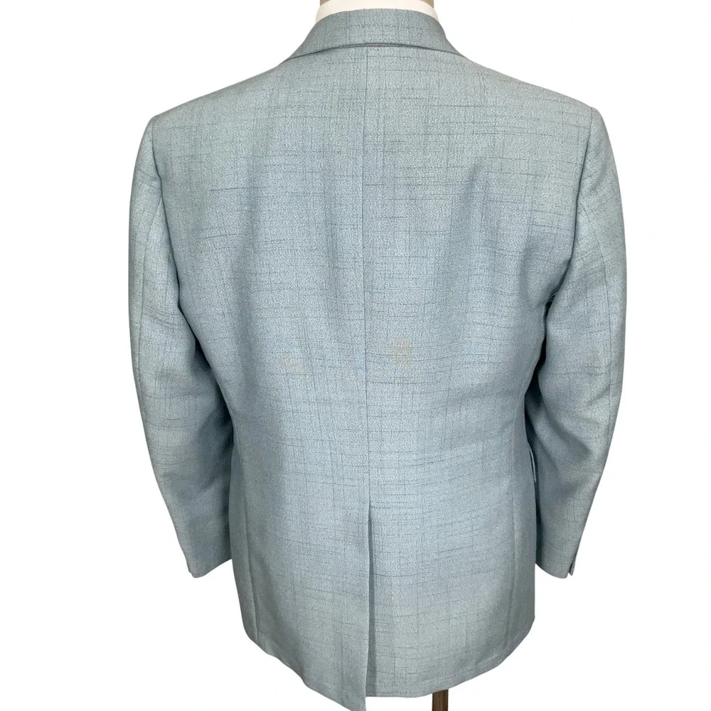 Johnny Carson Suit Mens 41R 35W 31L Light Blue Windowpane 70s Style Retro Kitsch